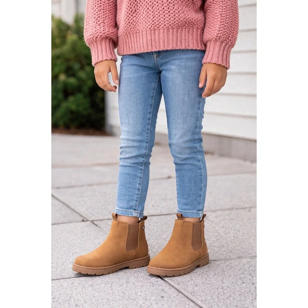 Lucky Brand Kids Basel Chelsea Ankle Boots Tan Brown Side Zip Lug Sole Size 11